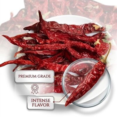 Sapları Kurutulmuş Kırmızı Biber Doğal Güneşte Kurutulmuş Chile Rojo İhracat Kalite Bütün Kapsüller 4-7cm 20000-50000SHU Toptan