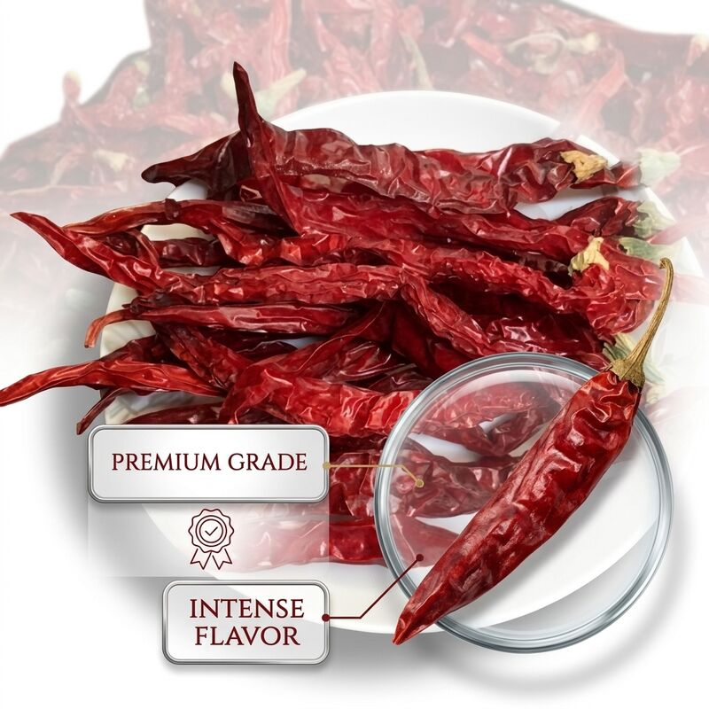 Sapları Kurutulmuş Kırmızı Biber Doğal Güneşte Kurutulmuş Chile Rojo İhracat Kalite Bütün Kapsüller 4-7cm 20000-50000SHU Toptan